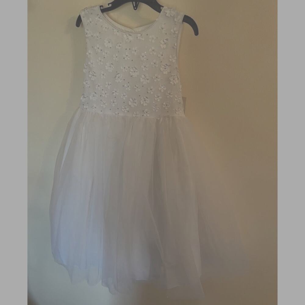 Pippa & Julie Girls White Sleeveless Floral Tulle Tutu Dress Sequins Bow 6X